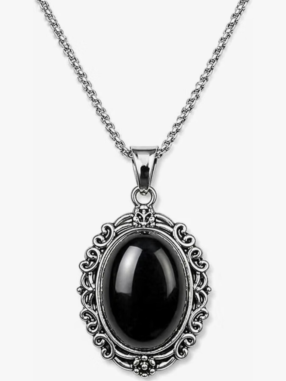 Vintage Black Oval Pendant Necklace